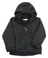 Černo-šedá pletená propínací thermo mikina s kapucí H&M