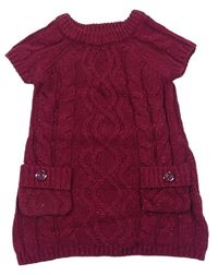 Vínové třpytivé svetrové šaty s kapsami F&F