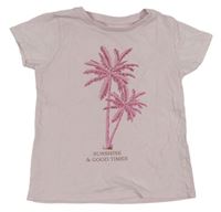 Růžové tričko s palmami Dunnes