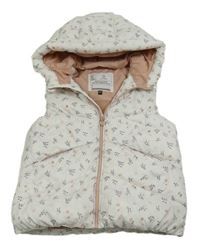 Bílá květovaná šusťáková zateplená vesta s kapucí C&A