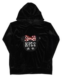 Černá sametová mikina s Minnie z flitrů a kapucí 