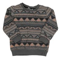 Šedo-černo-růžová vzorovaná mikina 