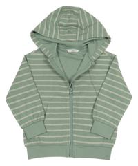 Zeleno-smetanová pruhovaná propínací mikina s kapucí M&S