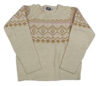 Béžovo-zlato-růžový vzorovaný svetr Lupilu