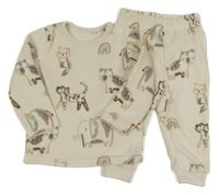 2set - Béžová fleecová mikina se zvířátky + tepláky George
