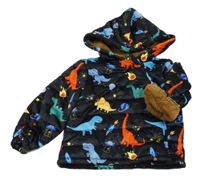 Černá sametová zateplená bunda s diny a kapucí Shein