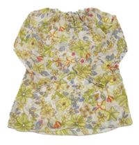 Bílo-zeleno-barevná květovaná šifonová tunika 