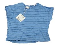 Nové - Modro-šedé pruhované lěné tričko Zara