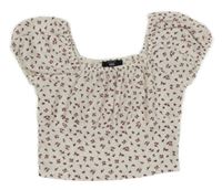 Bílo-vínový květovaný crop top New Look