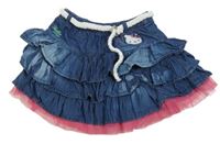 Tmavomodro-růžová vrstvená riflová sukně s Hello Kitty a páskem C&A