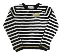 Černo-bílý pruhovaný svetr se srdcem H&M