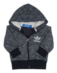 Tmavomodrá melírovaná propínací mikina s kapucí Adidas