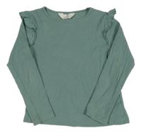 Zelené žebrované triko s volánky H&M