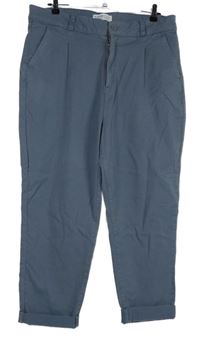 Dámské modrošedé plátěné paperbag kalhoty Primark 