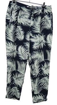 Dámské tmavomodro-zeleno-bílé vzorované volné kalhoty F&F