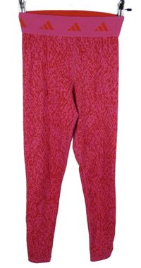 Dámské červeno-růžové vzorované sportovní funkční legíny Adidas 