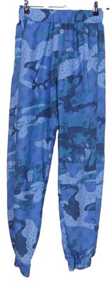 Dámské modré vzorované šusťákové harémové kalhoty 