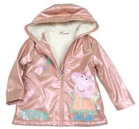 Růžová metalická nepromokavá zateplená bunda s Peppa pig a kapucí 