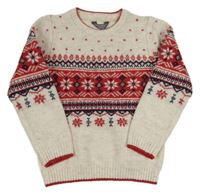 Bílo-červeno-tmavomodrý vzorovaný svetr Primark