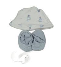 Nové- Bílá bavlněná čepice s obrázky+ modré capáčky