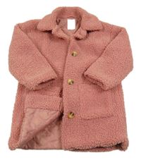 Růžový huňatý zateplený kabát Sinsay