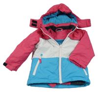 Neonově růžovo-bílo-modrá šusťáková lyžařská bunda s kapucí Papagino