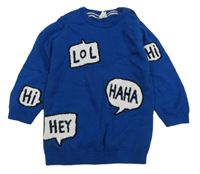 Modrý svetr s nápisy H&M