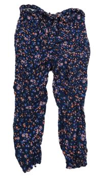 Tmavomodré květinové lehké kalhoty Primark