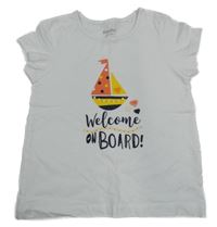 Bílé tričko s lodí a nápisem Lupilu