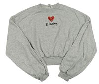 Šedá crop oversized mikina se srdíčkem H&M