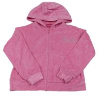 Růžová sametová propínací mikina s kapucí - Barbie