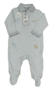 Nové - Světlemodrý overal se zvířaty a límečkem Mothercare