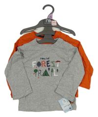 Nové - 2x triko s obrázkem - šedé + oranžové Mothercare