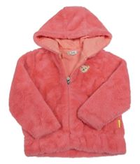 Růžová chlupatá podšitá mikina s medvídkem a kapucí 