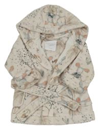 Béžový plyšový květovaný župan s myškami a kapucí zn.n