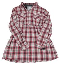 Bílo-červeno-tmavošedé kostkované šaty 