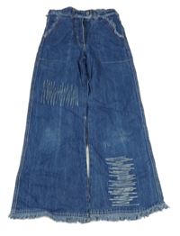 Modré wide leg rifle s prošitím 