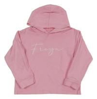 Světlerůžové triko s nápisem a kapucí 