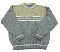 Béžovo-šedý svetr s pruhy