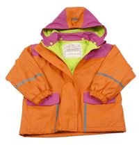 Růžovo-oranžová nepromokavá jarní bunda s kočkami a kapucí