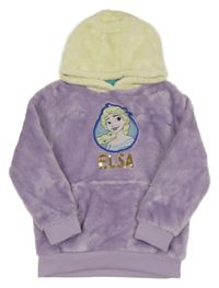 Lila-smetanová chlupatá mikina s Elsou a kapucí Disney