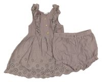 2set - Pudrově fialový top s madeirou + kraťasy H&M