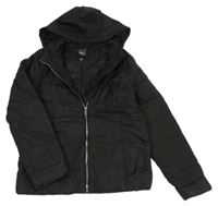 Černá šusťáková prošívaná zimní bunda s kapucí New Look