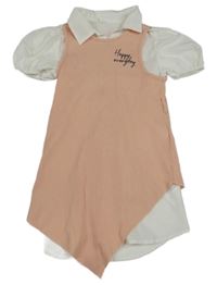 2set - Bílé košilové + broskvové žebrované šaty Shein