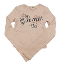 Broskvové žebrované crop triko s nápisem H&M