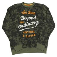 Khaki-černá vzorovaná mikina s nápisem S. Oliver