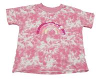 Růžovo-bílé batikované tričko s duhou z flitrů Nutmeg 