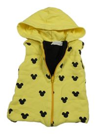 Žlutá tepláková zateplená vesta s Mickeym a kapucí 