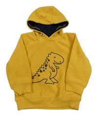 Žlutá fleecová mikina s dinosaurem a kapucí Topomini 