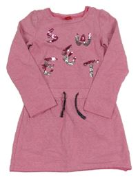 Světlerůžové teplákové šaty s nápisem z flitrů S. Oliver 